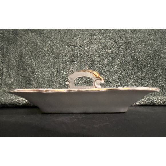 Norcrest Square Divided Rose Bud Gold Trim Serving Dish w Handle Marked - Picture 5 of 6